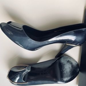 Auth CHANEL Patent Leather Heels Pumps Shoes Stiletto Women 38 bluish grey
